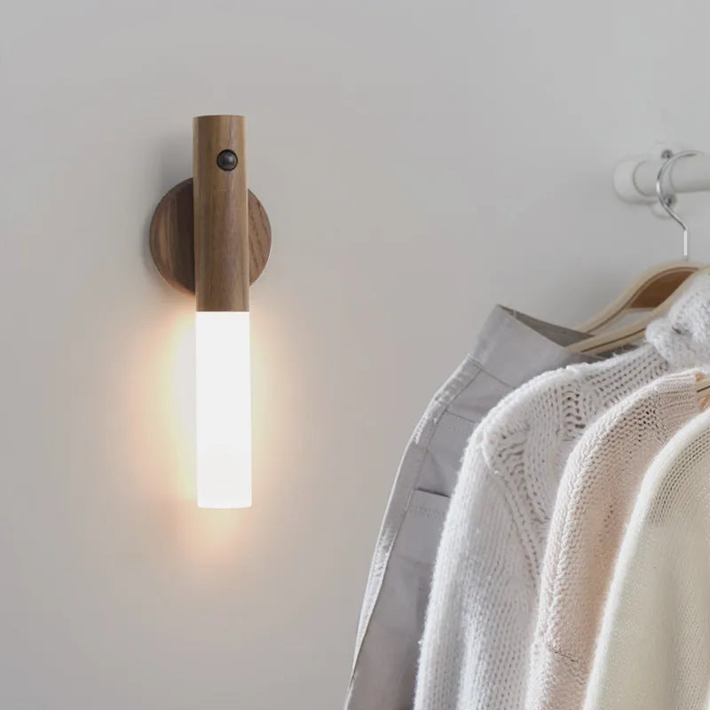 Smart sensor LED desk lamp in solid wood and glass on a wooden table