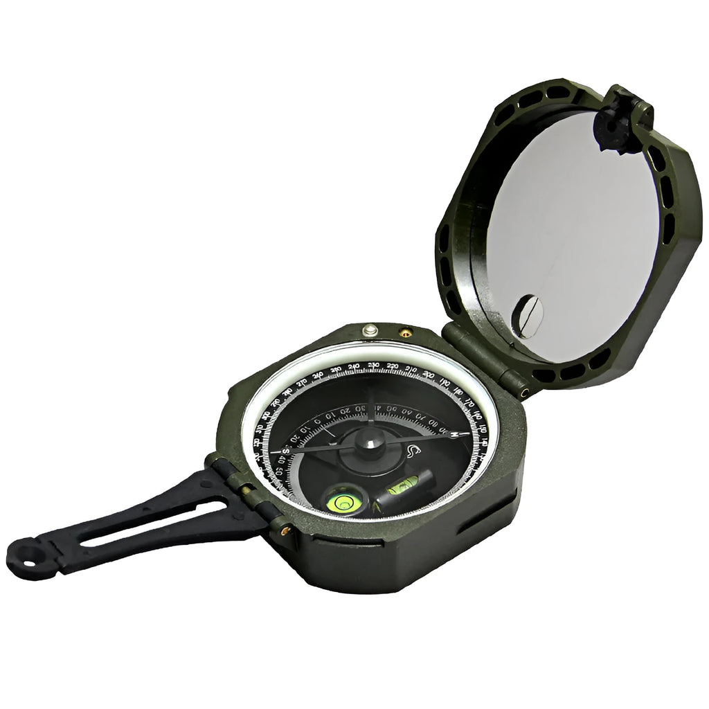 M2 outdoor professional geological compass with green metal housing on white background
