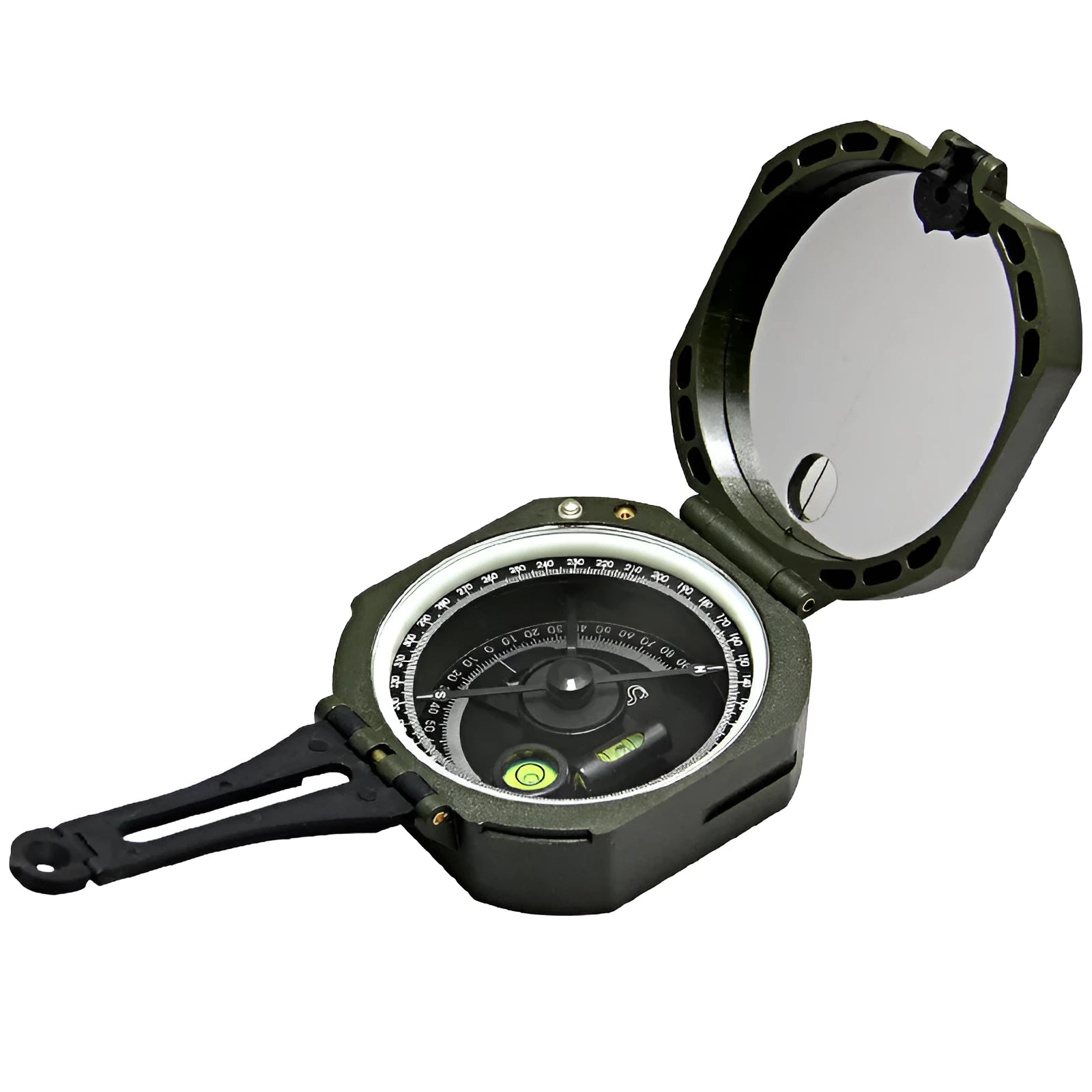 M2 outdoor professional geological compass with green metal housing on white background