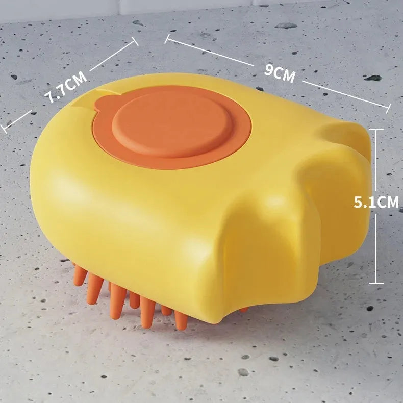 Blue pet bath brush with shampoo box attachment for washing cats and dogs