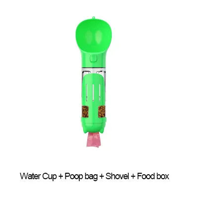 Portable 3 in 1 dog water bottle 500ml leak proof with treat holder and poop bag dispenser