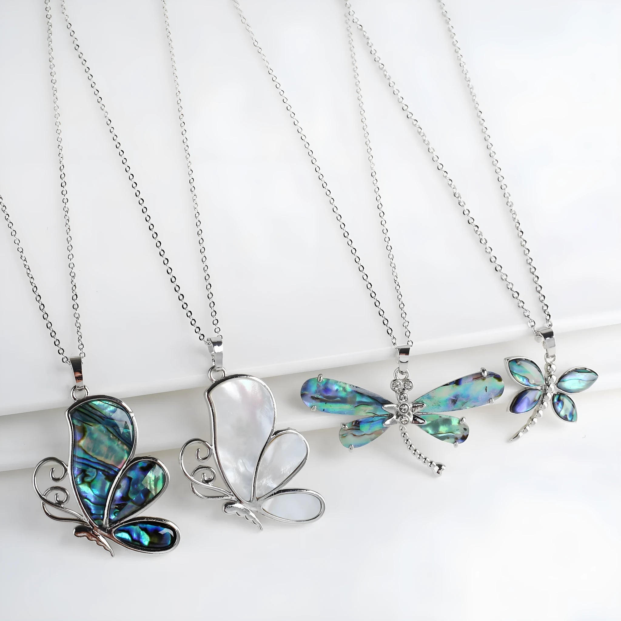 Copper animal zodiac pendant necklace with inlaid abalone shell, butterfly and dragonfly designs, four style options