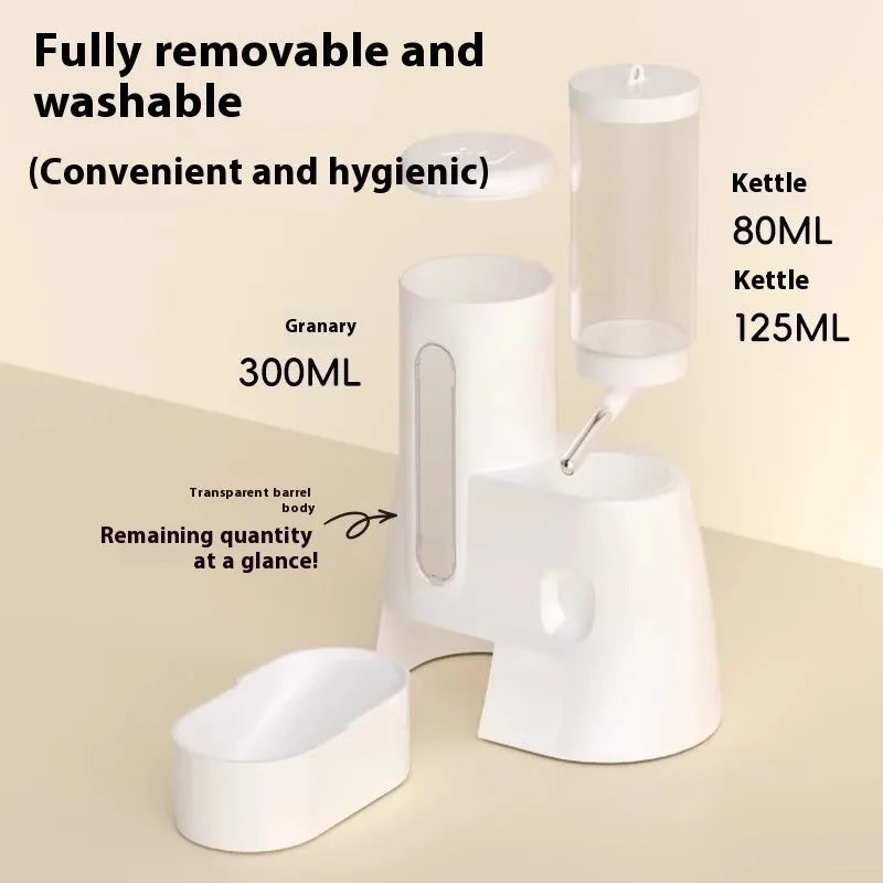Pink automatic hamster water bottle and food basin set for cage mounting