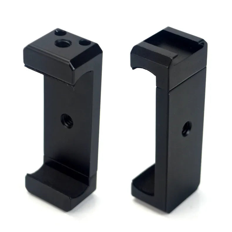 11cm silver aluminium clip bracket for mounting an iPhone to a table top tripod.