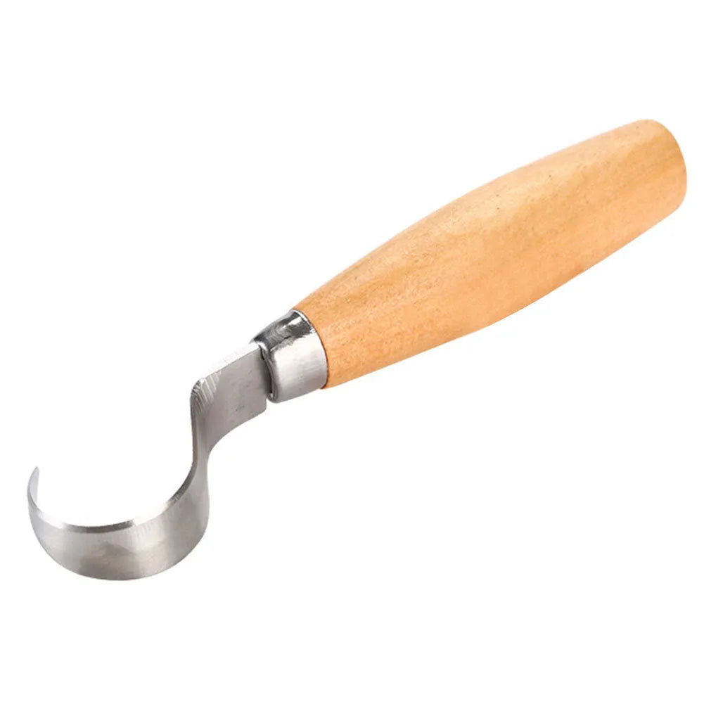 Spoon carving knife with stainless steel blade and wood handle for wood carving.