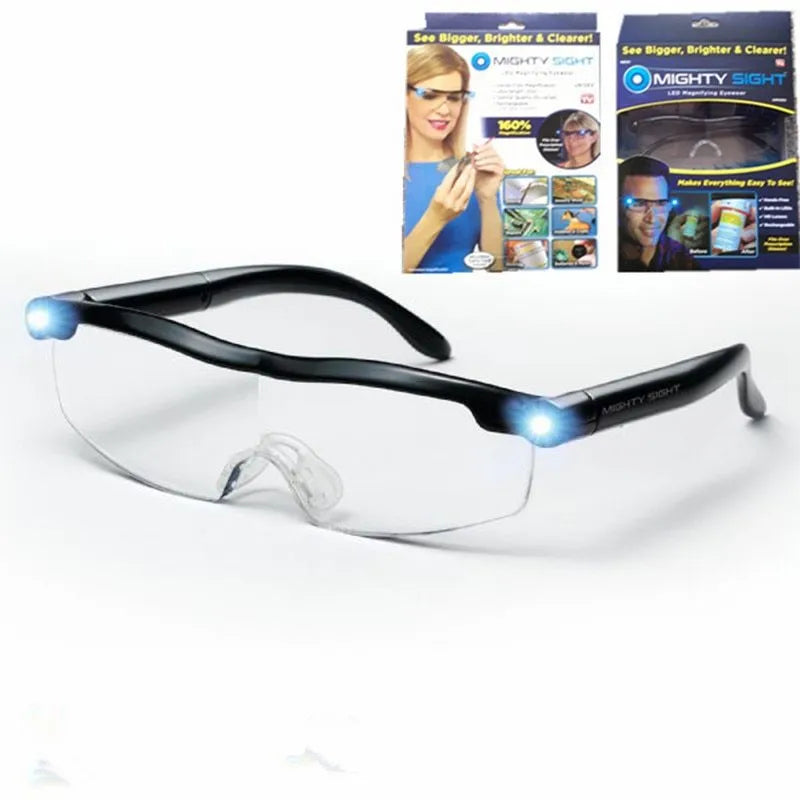 Transparent black USB LED reading glasses with scheduling timer and ABS frame