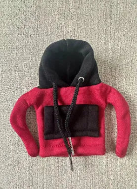 Polyester car gear lever hooded cover in red and white colour scheme measuring 12x13cm