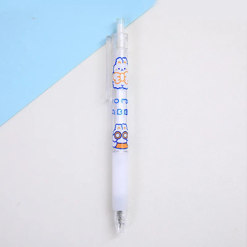 Set of six press pen knives with cream bear, orange bear, and rabbit character designs