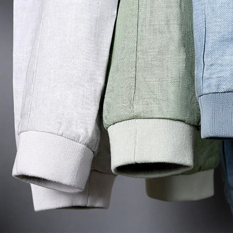 Men's lightweight cotton linen jacket in heather grey, shown in a regular fit.