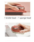 Multifunctional automatic liquid cleaning brush in blue with ergonomic grip on shoe