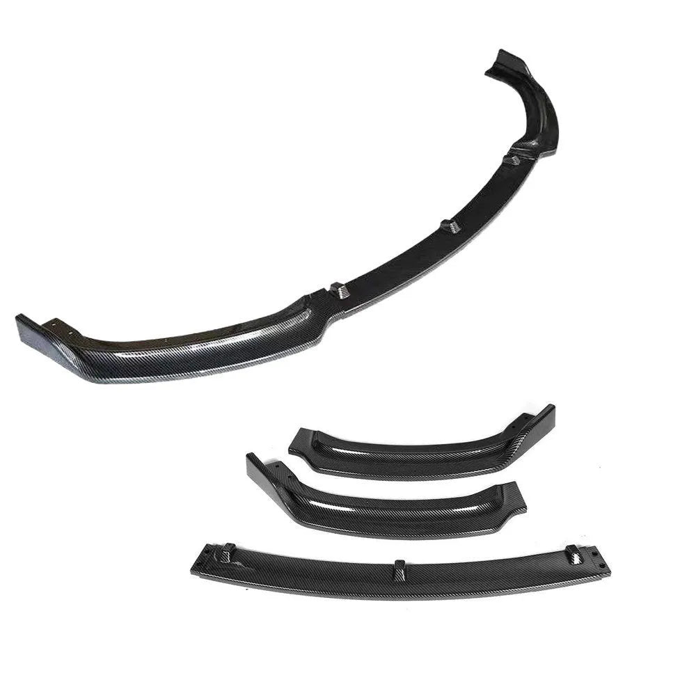 BMW 3 Series F30 F35 front bumper lip spoiler in black, showing its 96cm length and profile.