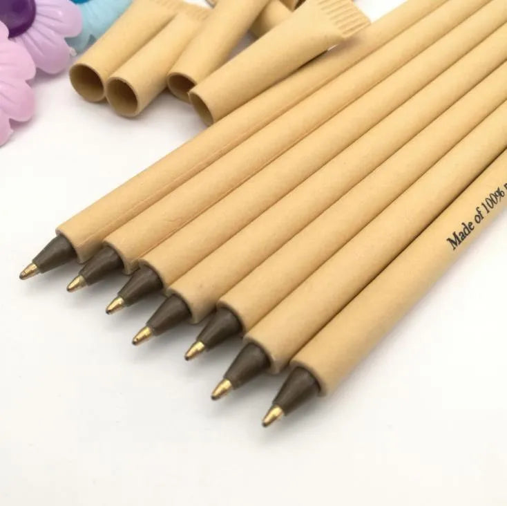 Eco-friendly kraft paper tube pen 15.5cm with bullet 1.0 head and blue or black oily ink