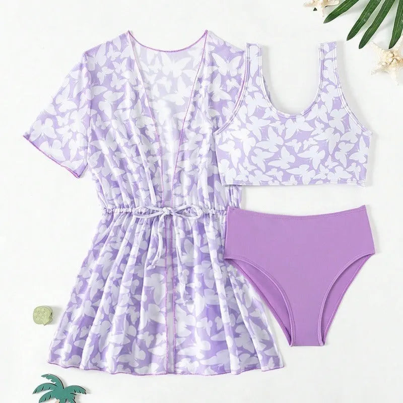 Girls' three-piece swim cover-up set in colour 3218 with coat, vest, and pants for swimming ages 8-12