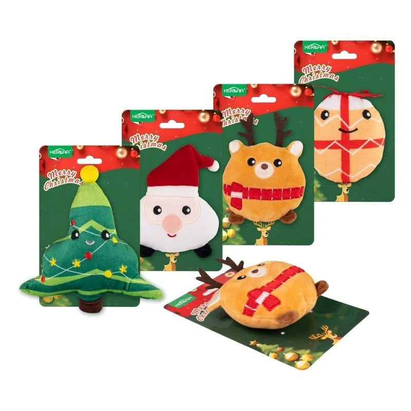 Christmas cat plush toy with catnip in festive designs including Santa Claus, Christmas Elk, Christmas Tree and Smiling Face Egg