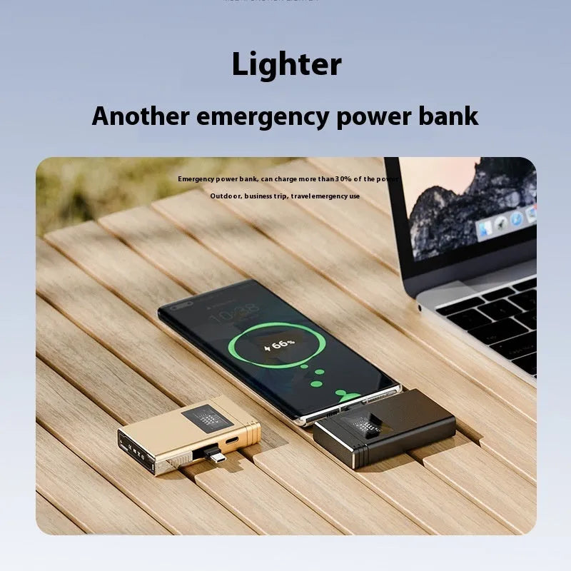 Metal power bank lighter in Dark Night Green with USB electronic lighter and wind resistance