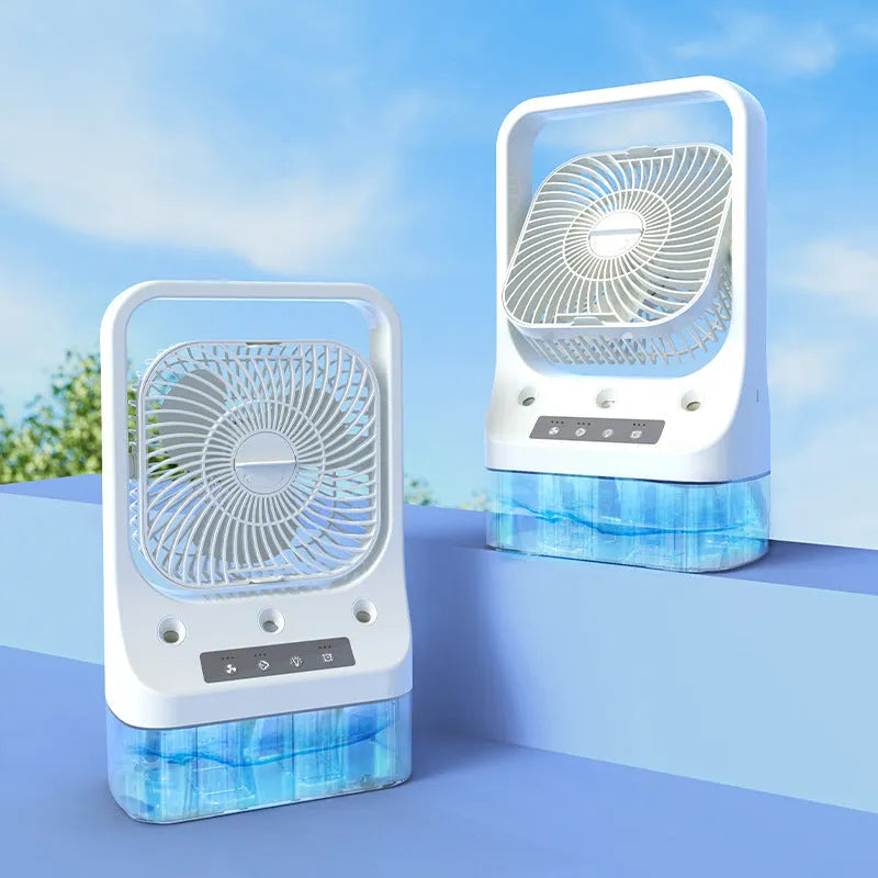 White USB rechargeable household cooling fan with water cooling tank and adjustable head