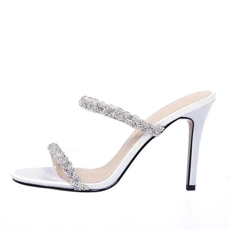 Women's stiletto high heels with fish mouth toe, black PU upper, rubber sole