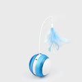 USB rechargeable cat toy ball with red light mode, available in blue green and pink colours