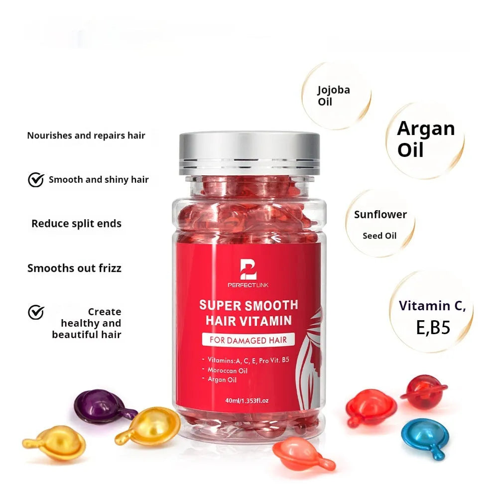 40ml plastic bottle of vitamin nuts hair care essential oil for frizzy hair, shown in one of six colour options