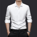 Seamless high elastic long sleeve anti-wrinkle shirt in white with spandex stretch fabric cardigan style