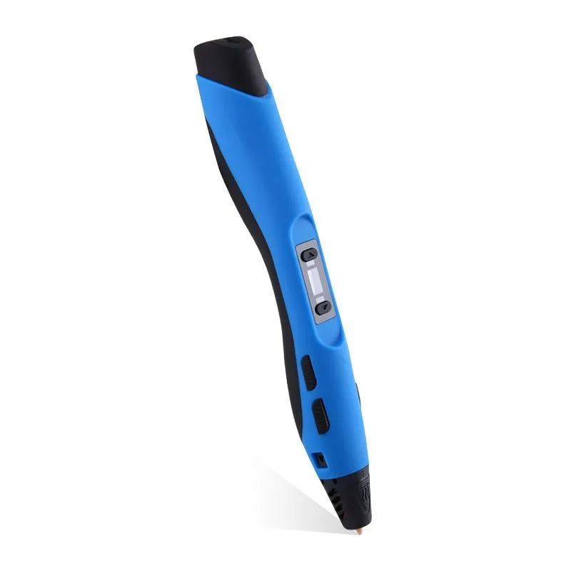 3D painting graffiti pen in black plastic, 180mm long, on a flat surface with coloured filament