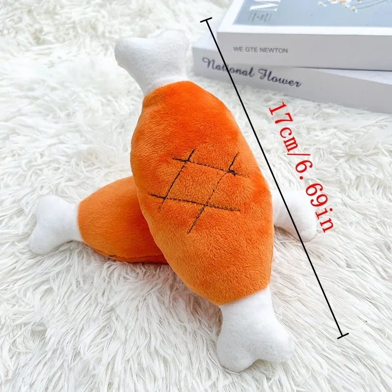 Plush chicken leg dog chew toy with squeaker, soft fabric and PP cotton, for small and medium dogs
