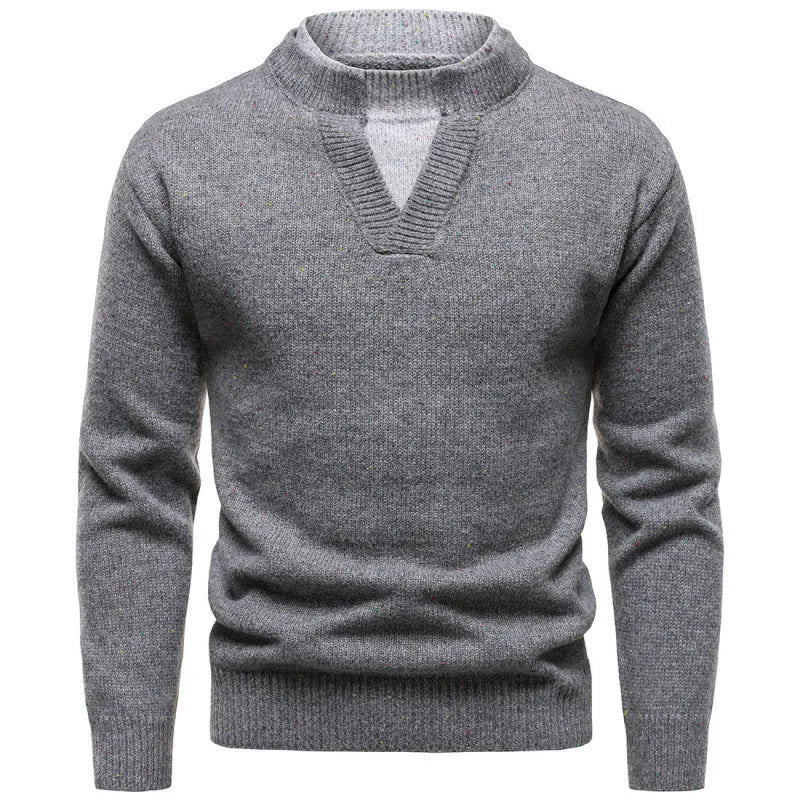 American retro fake two-piece V-neck dotted sweater in black with batwing sleeves on model