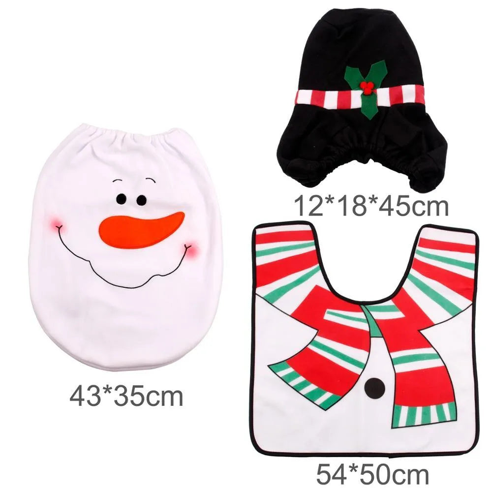 Flannel Christmas bathroom set with Santa toilet cover, shower curtain, footpad, and tank cover