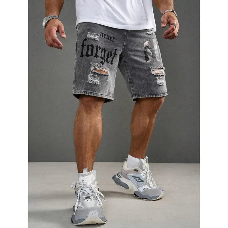 Men's letter printed Do The Old Cowboy shorts in khaki with double layer belt waist