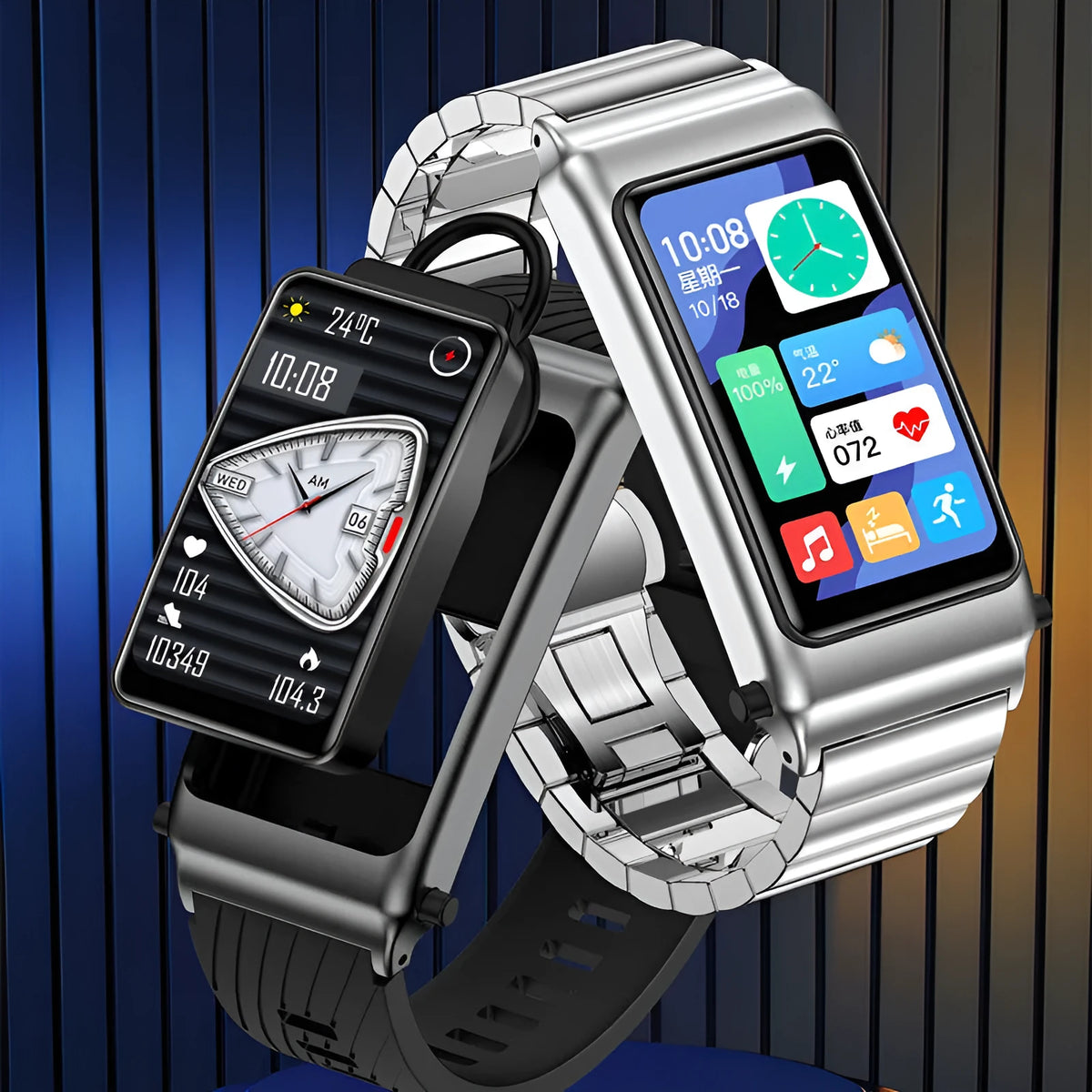 Non Invasive Blood Glucose Smart Watch with metal strap, touch and key operation