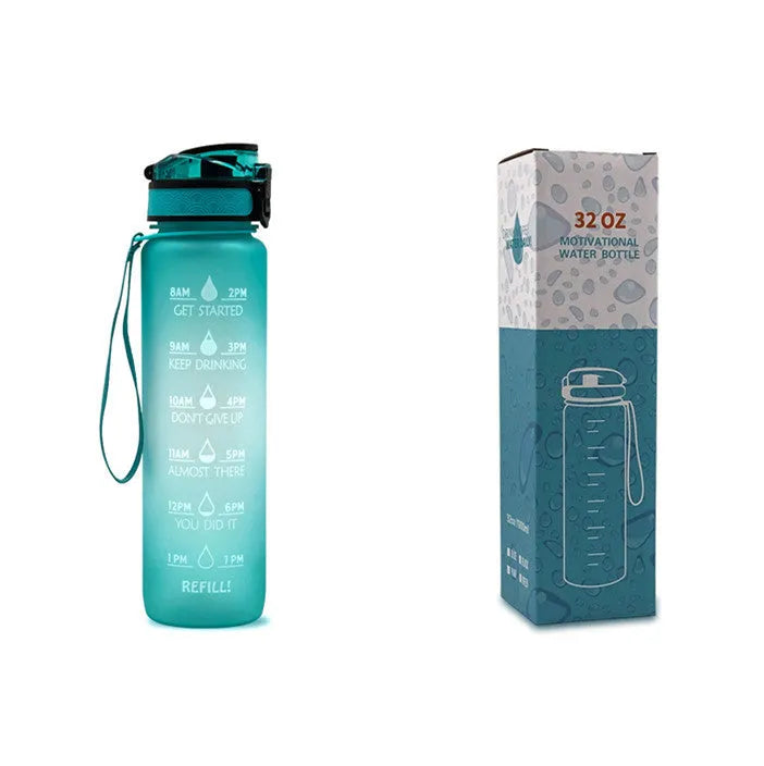 1 litre Tritan water bottle with time markers and gradient colour design