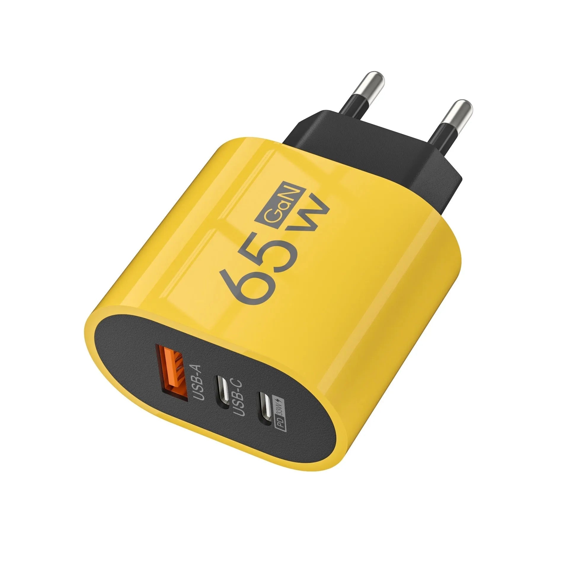 40W multi-port charger for Android mobile phone with EU and US plug options in black, white, and yellow
