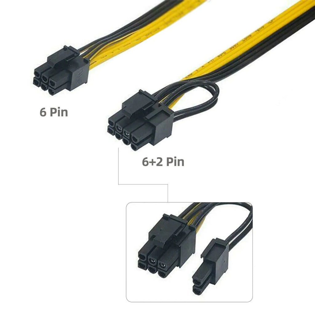 Yellow plastic 6pin to dual 8pin graphics card power supply adapter cable 70cm