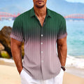 Men's short-sleeved gradient striped print beach shirt with lapel buttons