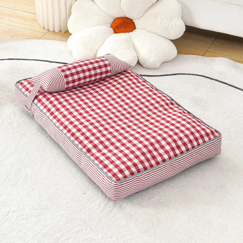 Thickened pet nest dog cushion in khaki with removable cover for S M L sizes