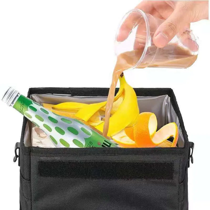 Foldable car trash can storage box 6L black Oxford PVC waterproof bag for vehicle rubbish