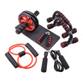 Indoor push-up bracket set with abdominal wheels in red, green, black, and blue colour options