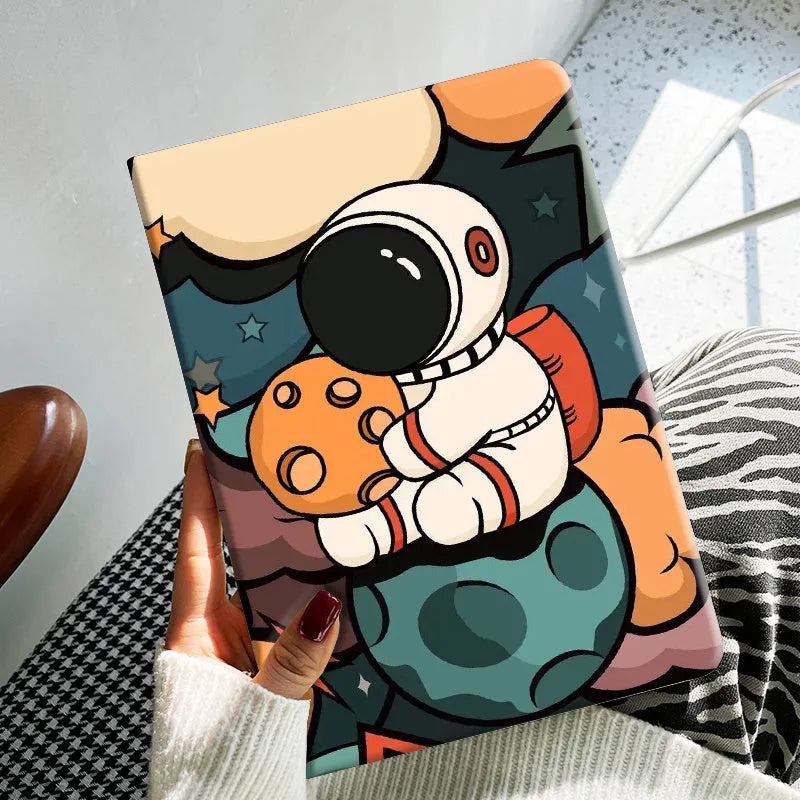 Cartoon TPU leather case anti-fall protection cover for iPad, Happy hour design