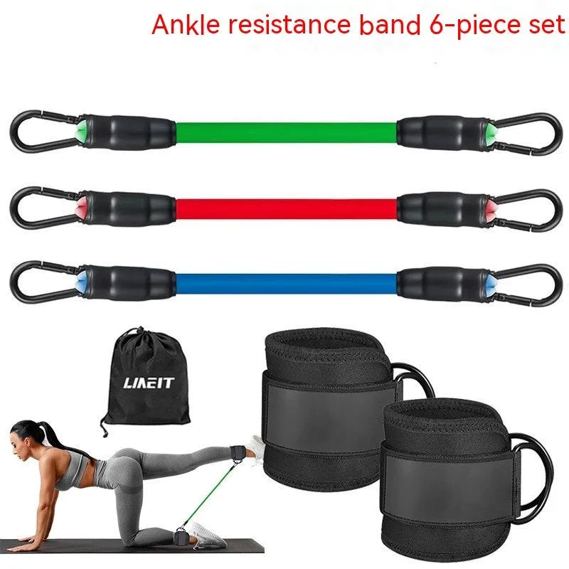 TPE resistance band set with three tension levels and ankle loops for fitness training