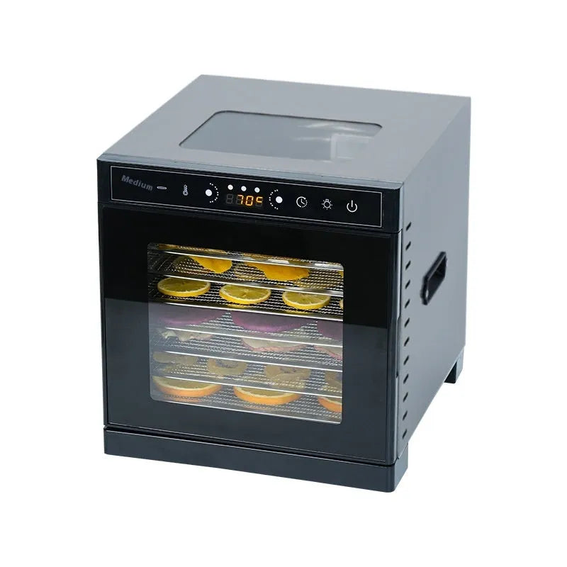 Stainless steel fruit dehydrator machine with multiple drying trays and LED control panel