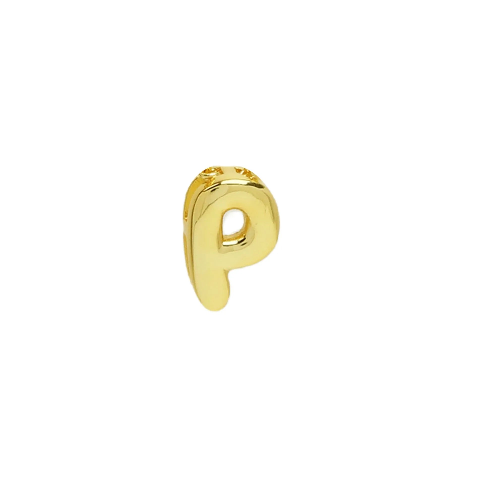 18k brass smooth surface bubble DIY letter bracelet with gold electroplated finish and letter pendant on white background