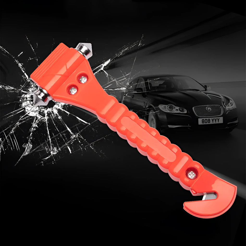 Red car life saving solid hammer emergency tool with window breaker and seatbelt cutter