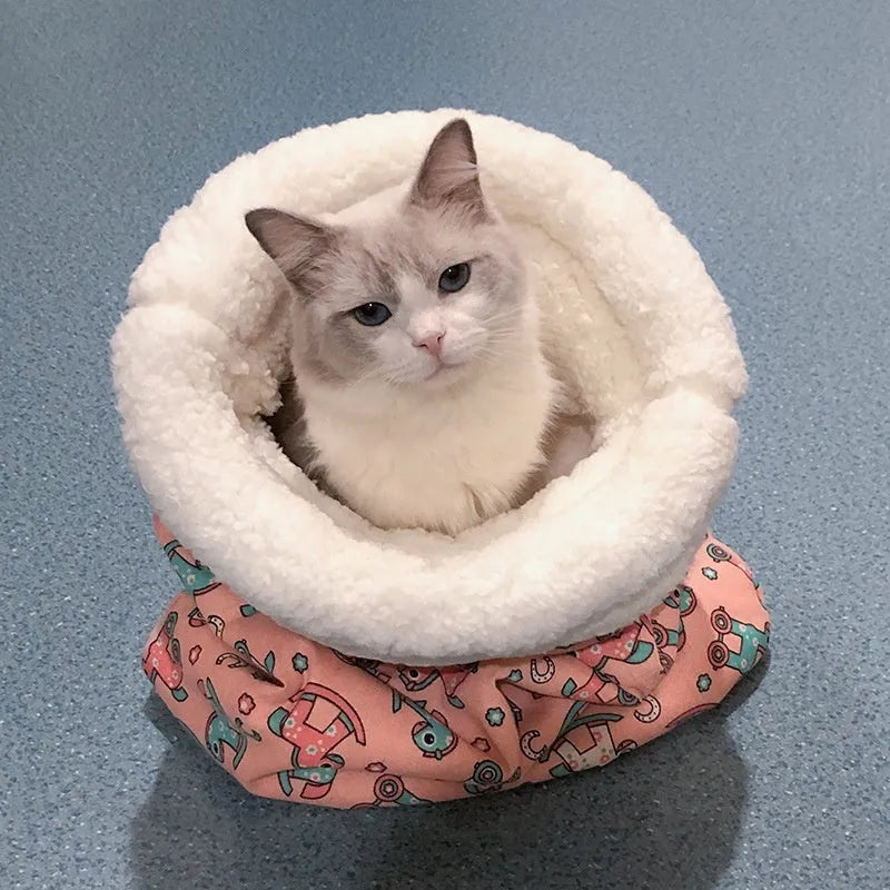 Blue rabbit colour thickened lambswool cat nest sleeping bag 55x45cm for small winter pet bed