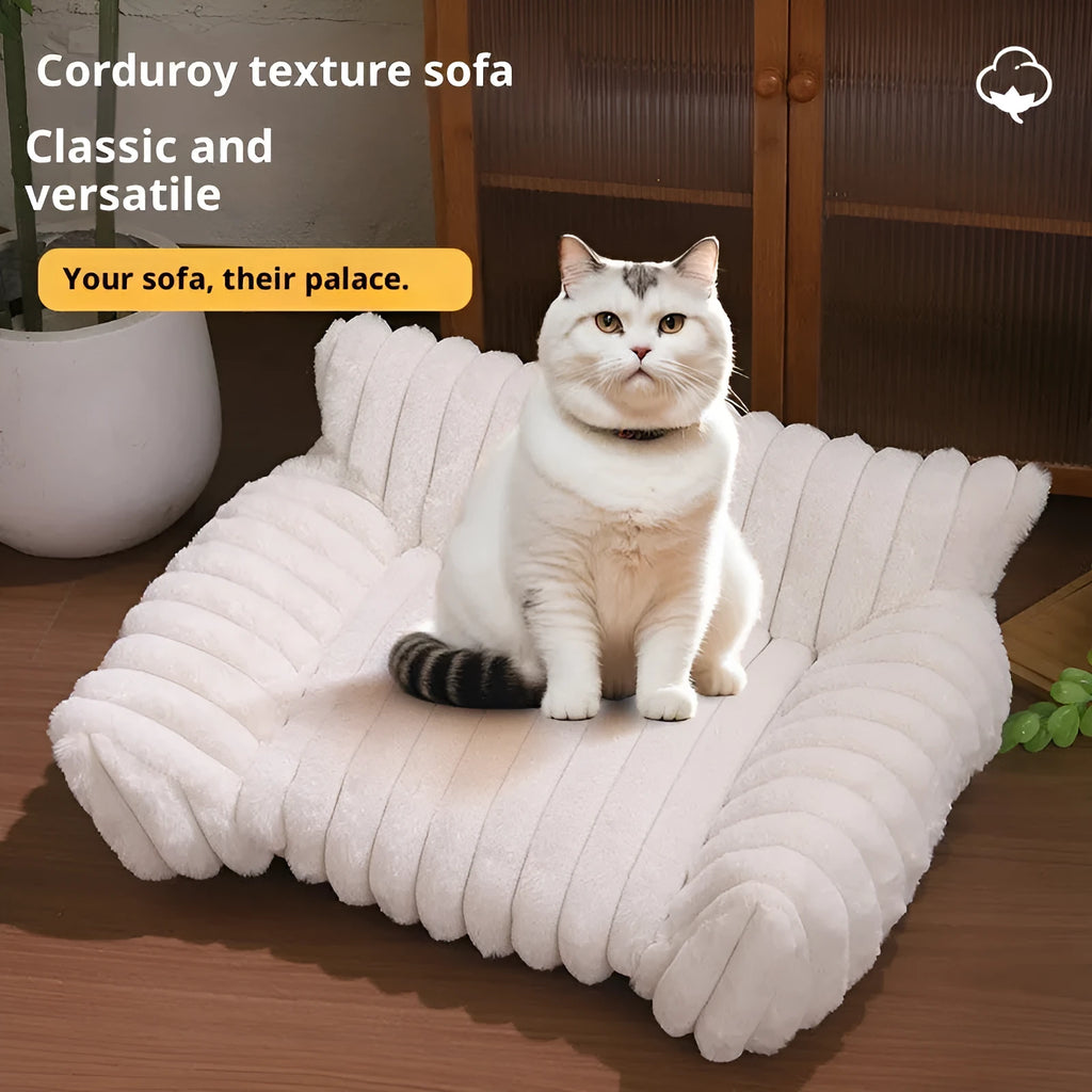 Rabbit plush cat sofa bed in khaki colour with thickened padding and enclosed sides for small to large cats