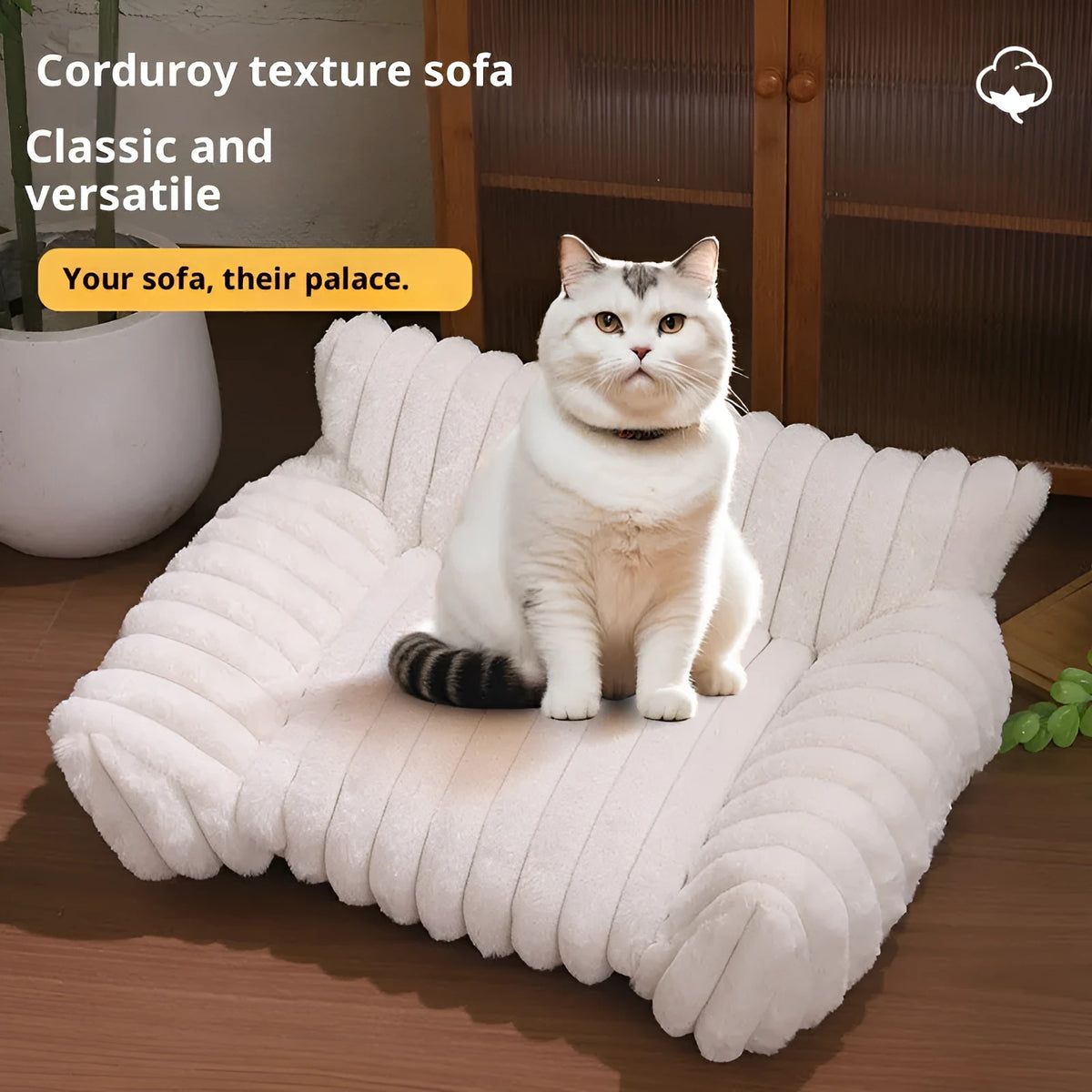 Rabbit plush cat sofa bed in khaki colour with thickened padding and enclosed sides for small to large cats