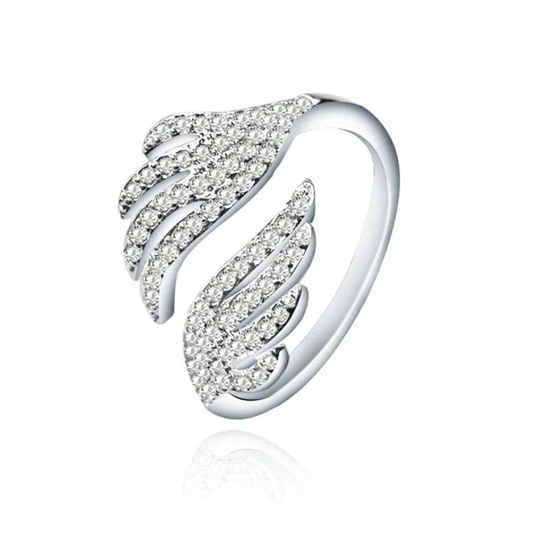 Silver electroplated winged ring for women in Japanese and Korean style, single ring