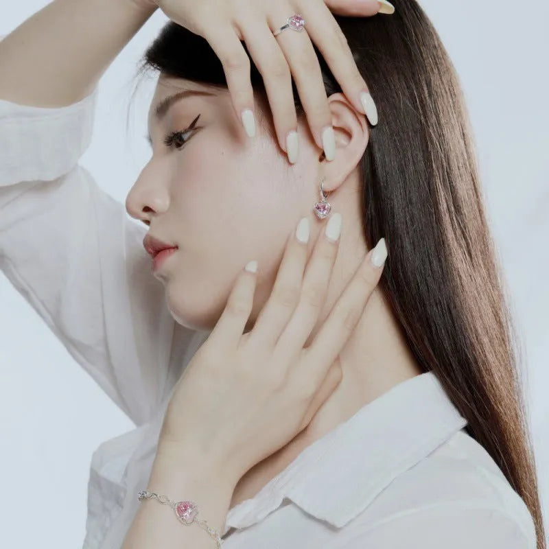 S925 sterling silver heart shape stud earrings for women, silver colour with electroplated finish, model MW110001-S-W-PK