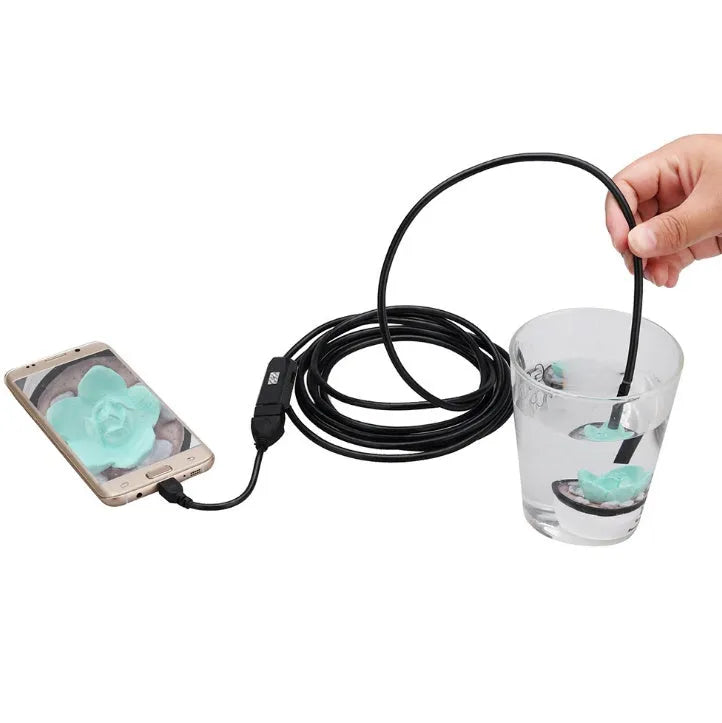 OWSOO USB endoscope camera with 7mm lens, 5m waterproof cable, and retrieval attachments for phone and computer inspection