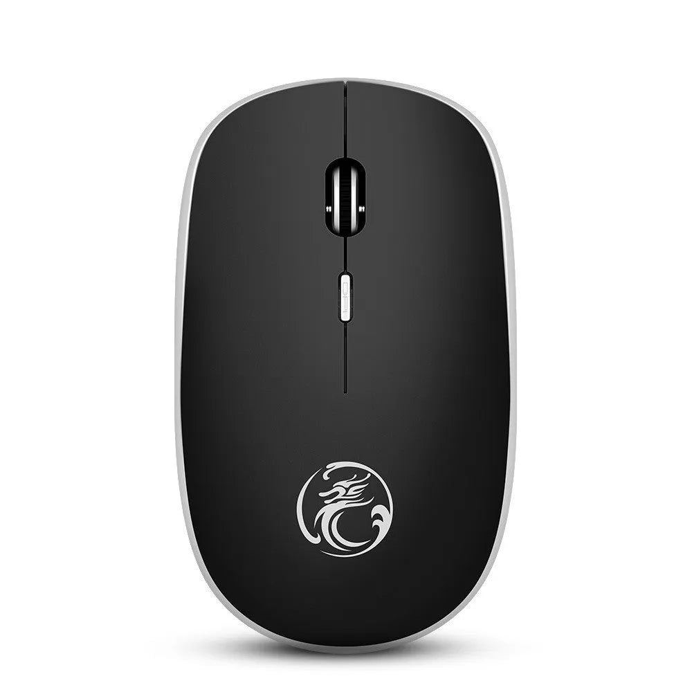 Mute wireless business office mouse in black, ultra-thin mini design with USB receiver