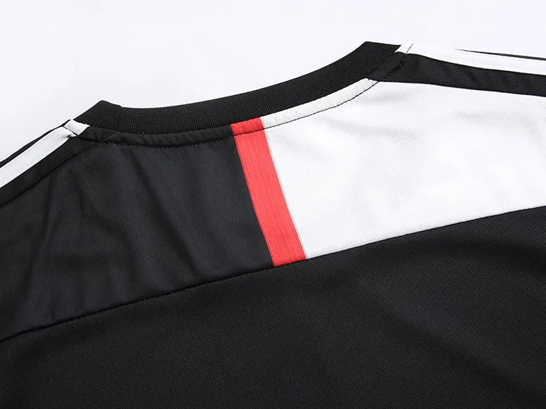Men's football uniform in black and white cotton blend, one size front view